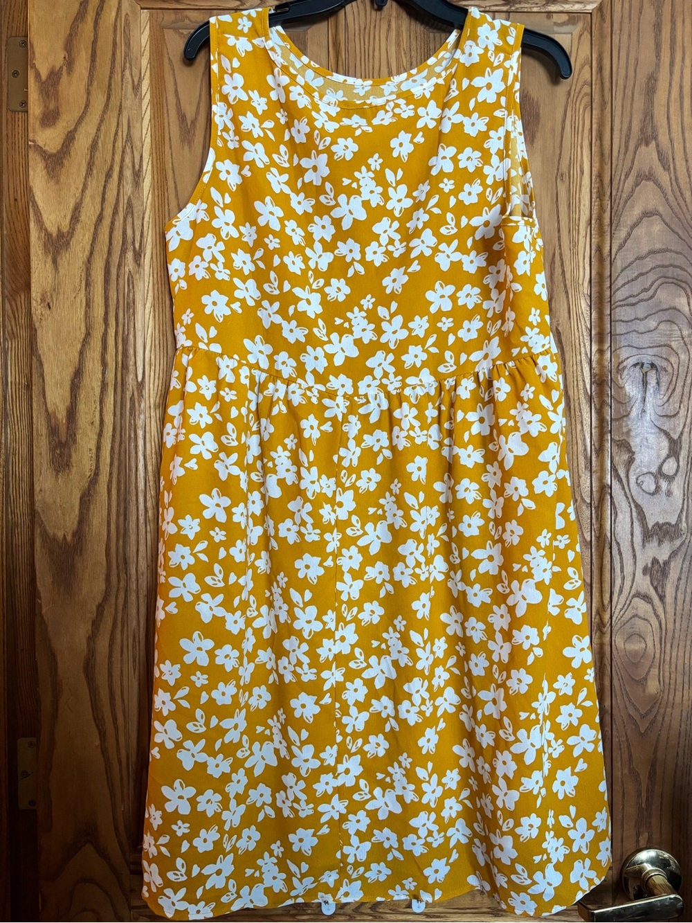 SHEIN Mustard Yellow Floral Sleeveless A-Line Maternity Dress